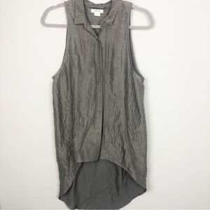 HELMUT LANG | Sleeveless Gray Button Down High Low Silk Top Women’s Size Large